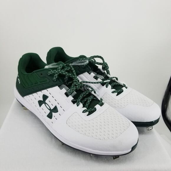 Under Armour Yard Low ST Metal Baseball Cleats 16 Mens White Green Lace Up NEW - Picture 3 of 5